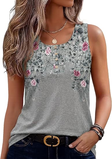 Womens Tank Tops Summer Sleeveless Tops Loose Button Henley Shirts Crew Neck Dress Casual 2026 Clothes